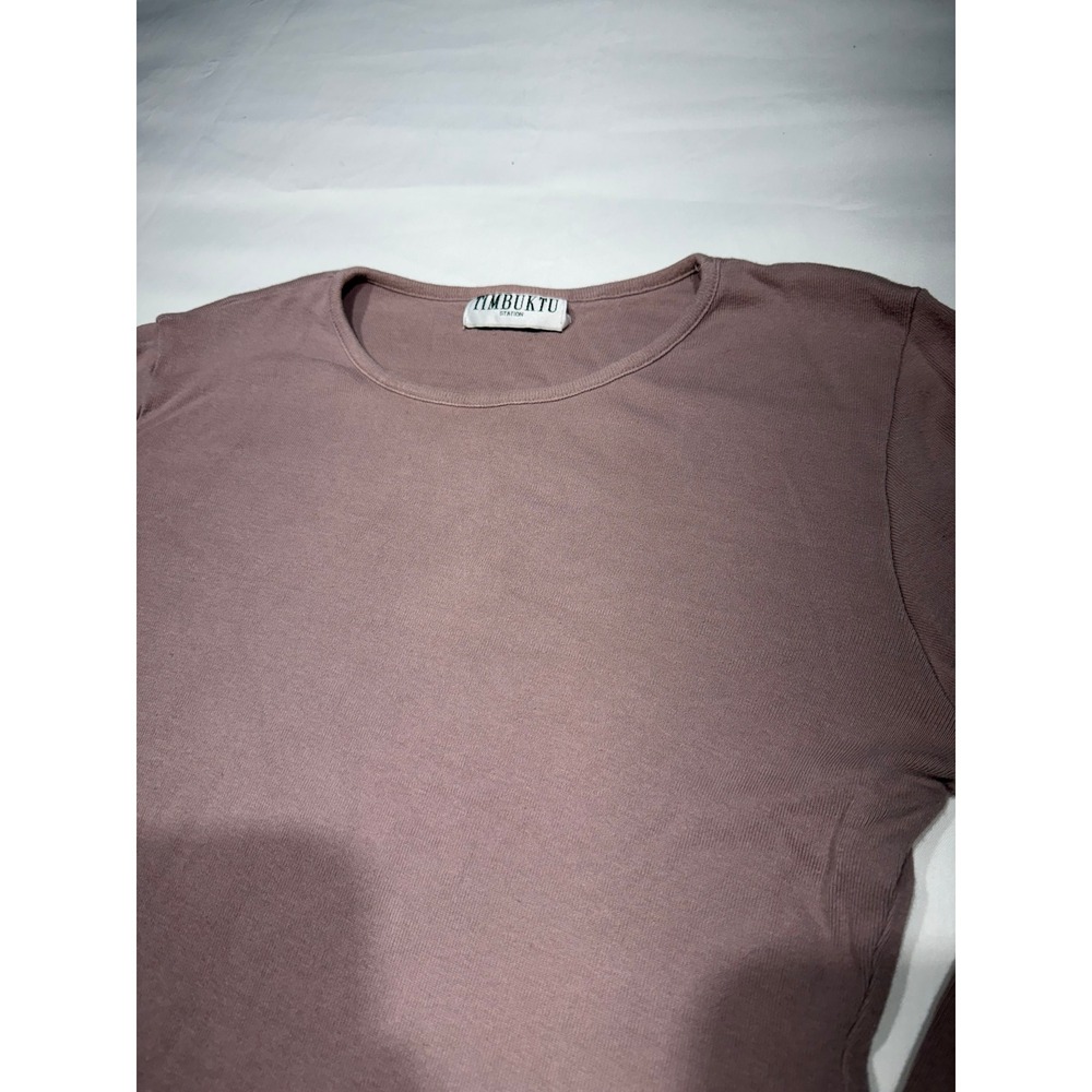 Timbuktu Station Vintage Mauve Ribbed Long Sleeve Top A-Line Hem Crew Neck - Picture 8 of 8